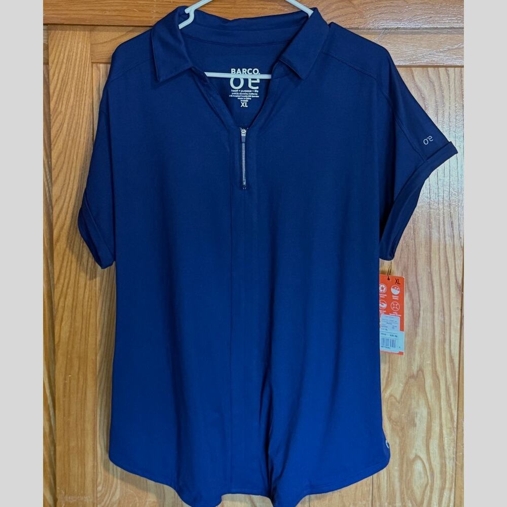 NWT Barco One Engage Knit Zip-Neck Scrub Top XL Indigo